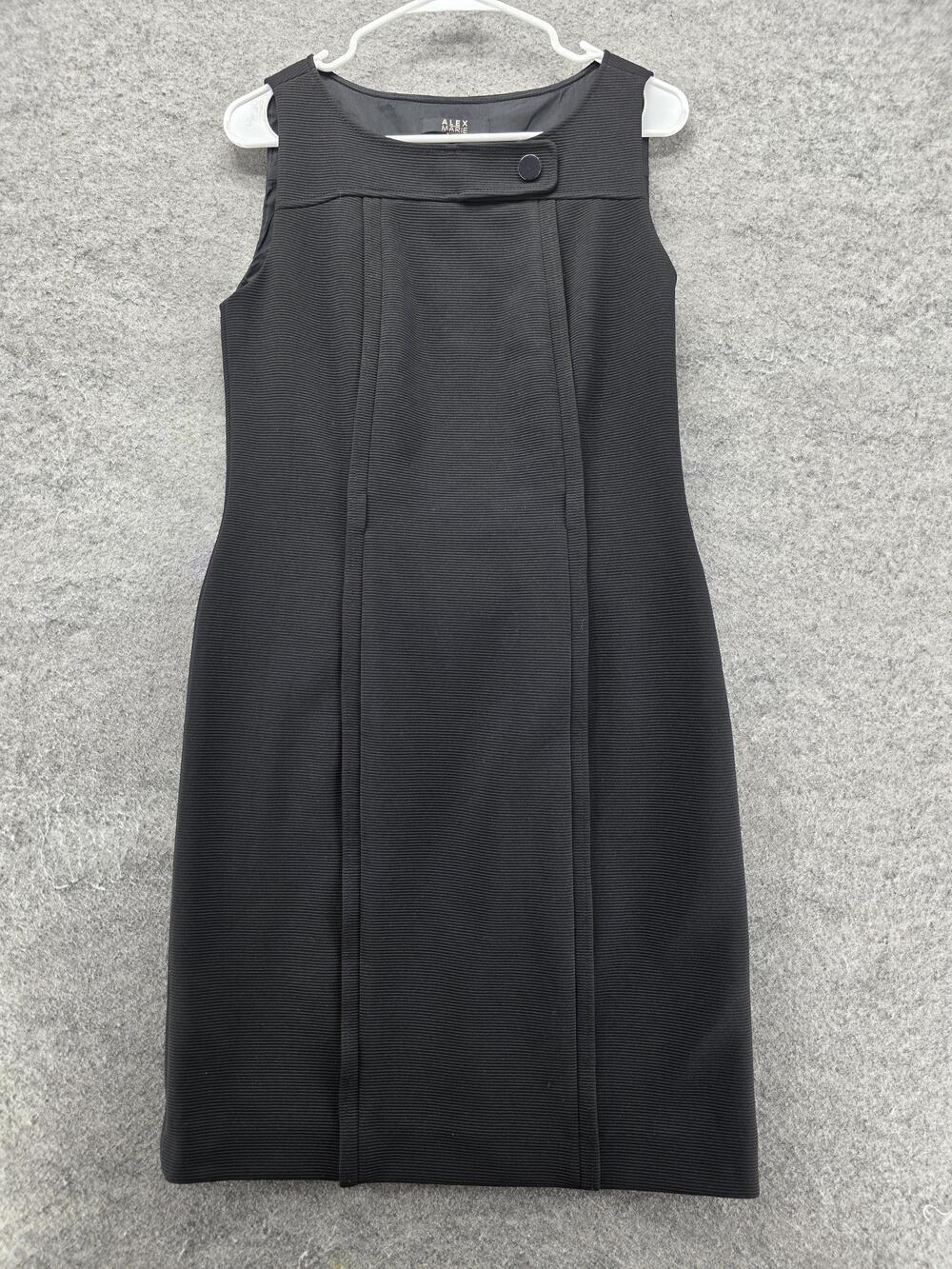 Alex Marie Dress Womens 6 Black Sheath Knee Length Polyester Spandex Round Neck